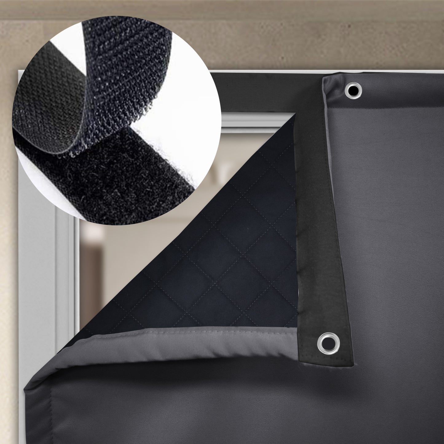 Rideaux de porte matelassés imperméables, 1 panneau, gris, 82x204cm/100x210cm