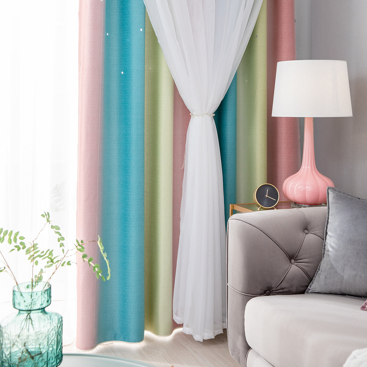 Rideaux double épaisseur ombrés étoiles, 1 panneau, rose, 134 x 160 cm/134 x 210 cm/134 x 240 cm/134 x 269 cm