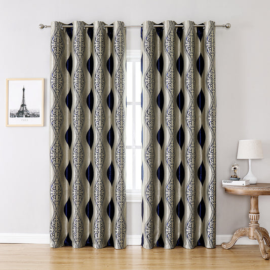 Geometric Curtains, 1 Panel, Navy, 100*130cm/100*250cm/140*260cm
