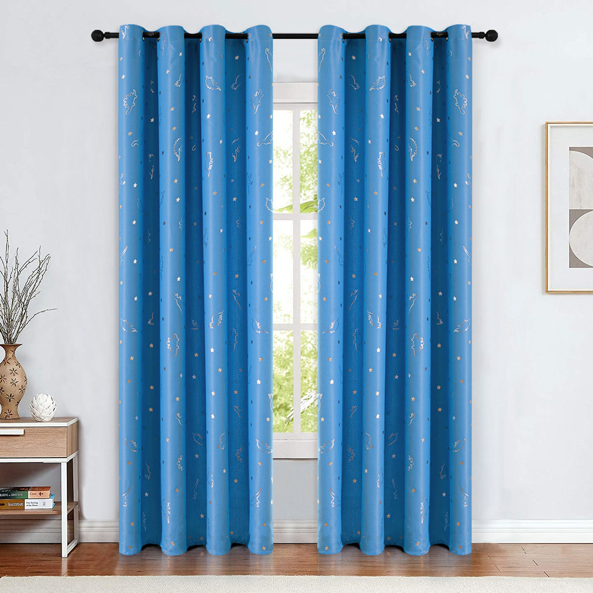 Rideaux imprimés dinosaures, 1 panneau, bleu, 100*130cm/100*250cm/140*260cm