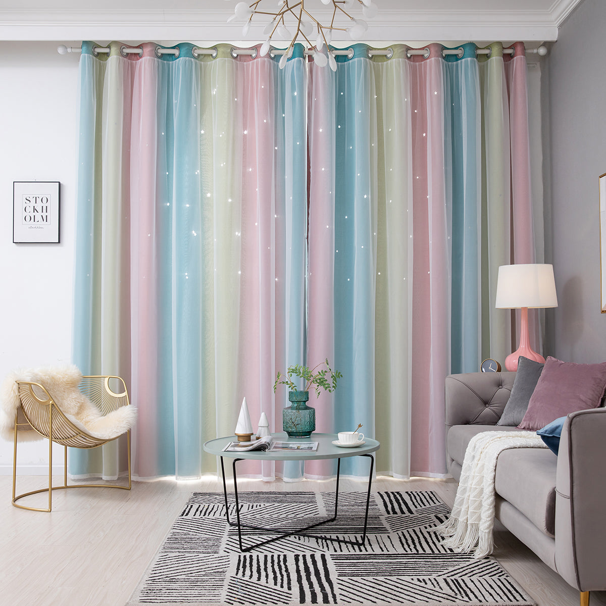 Rideaux double épaisseur ombrés étoiles, 1 panneau, rose, 134 x 160 cm/134 x 210 cm/134 x 240 cm/134 x 269 cm
