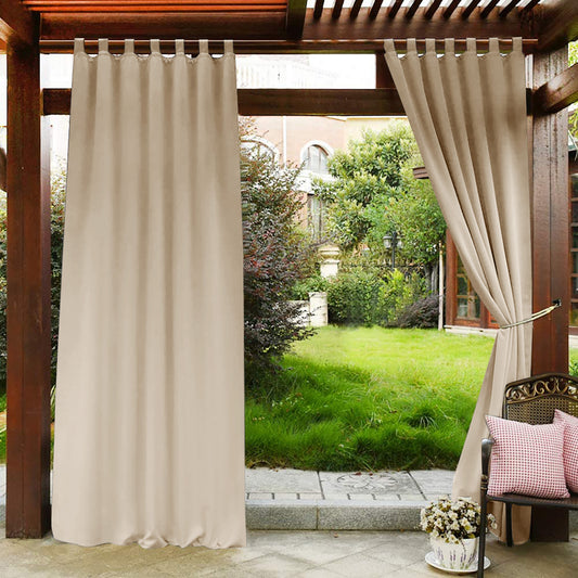 Home Patio 100% Blackout Curtain Outdoor, 1 Panel, Beige, 132x183cm/32x213cm/132x241cm