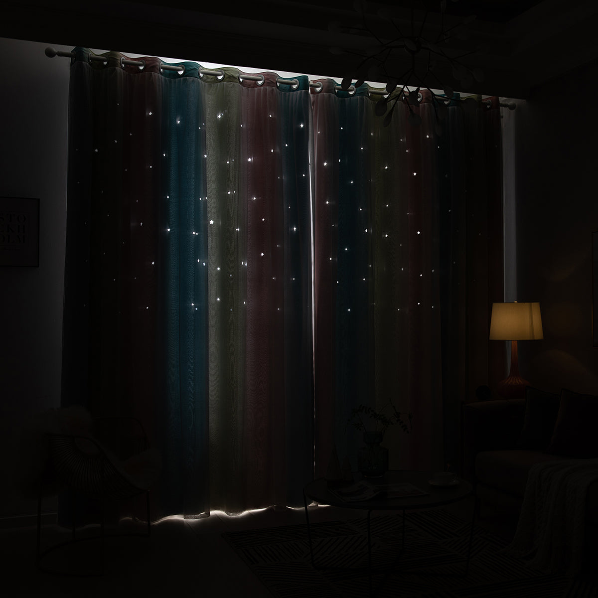 Rideaux double épaisseur ombrés étoiles, 1 panneau, rose, 134 x 160 cm/134 x 210 cm/134 x 240 cm/134 x 269 cm