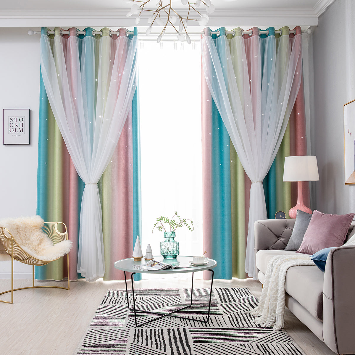 Rideaux double épaisseur ombrés étoiles, 1 panneau, rose, 134 x 160 cm/134 x 210 cm/134 x 240 cm/134 x 269 cm
