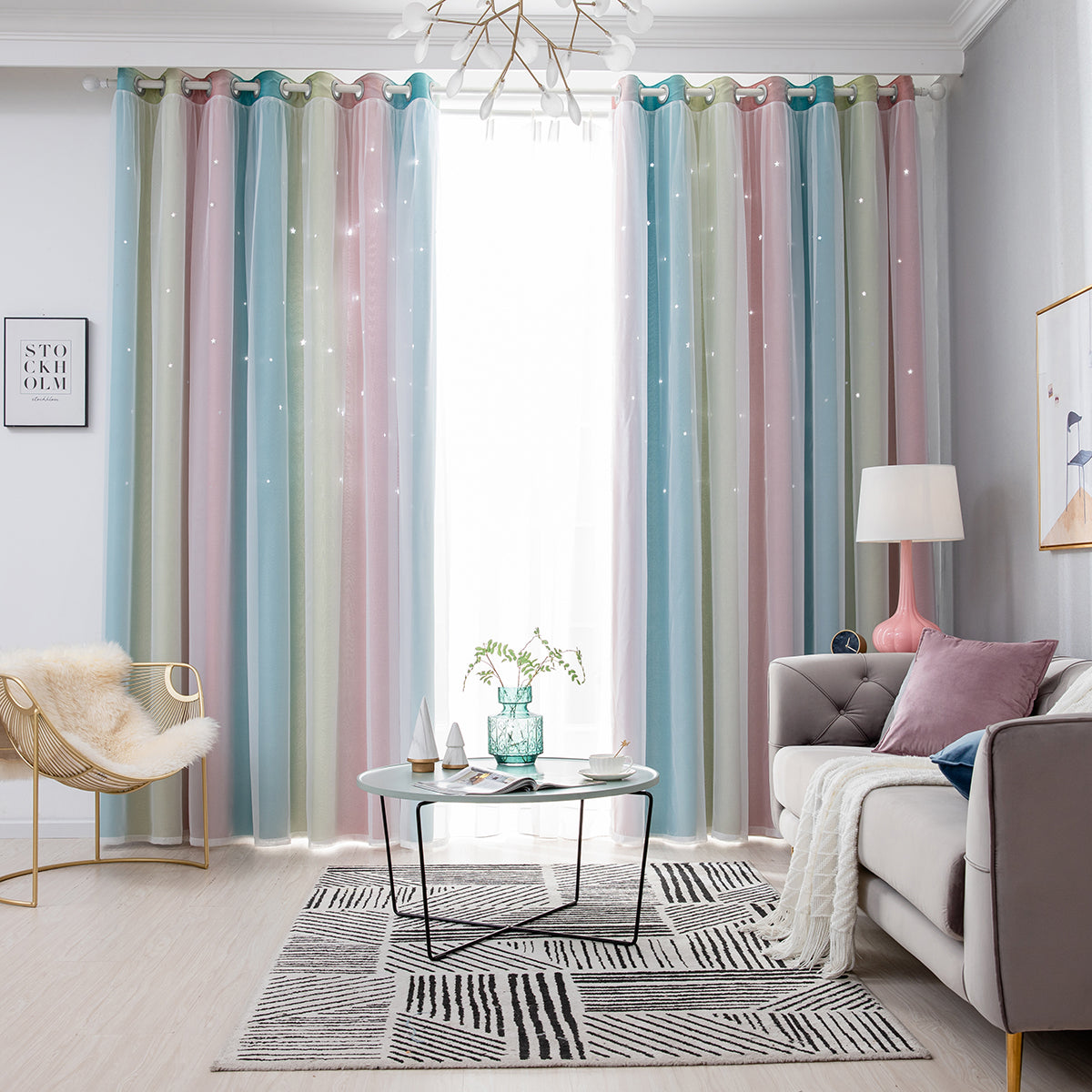 Rideaux double épaisseur ombrés étoiles, 1 panneau, rose, 134 x 160 cm/134 x 210 cm/134 x 240 cm/134 x 269 cm