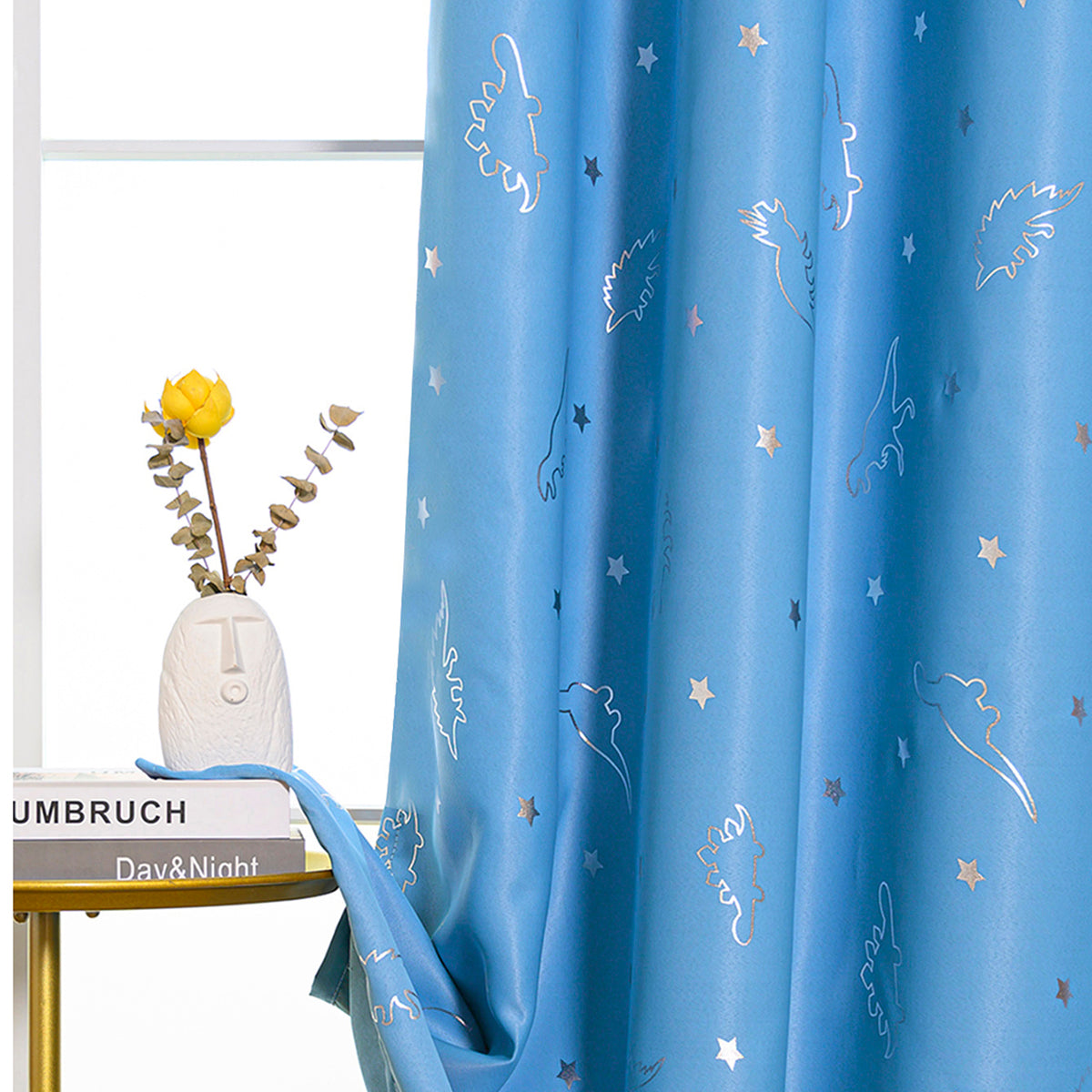 Rideaux imprimés dinosaures, 1 panneau, bleu, 100*130cm/100*250cm/140*260cm