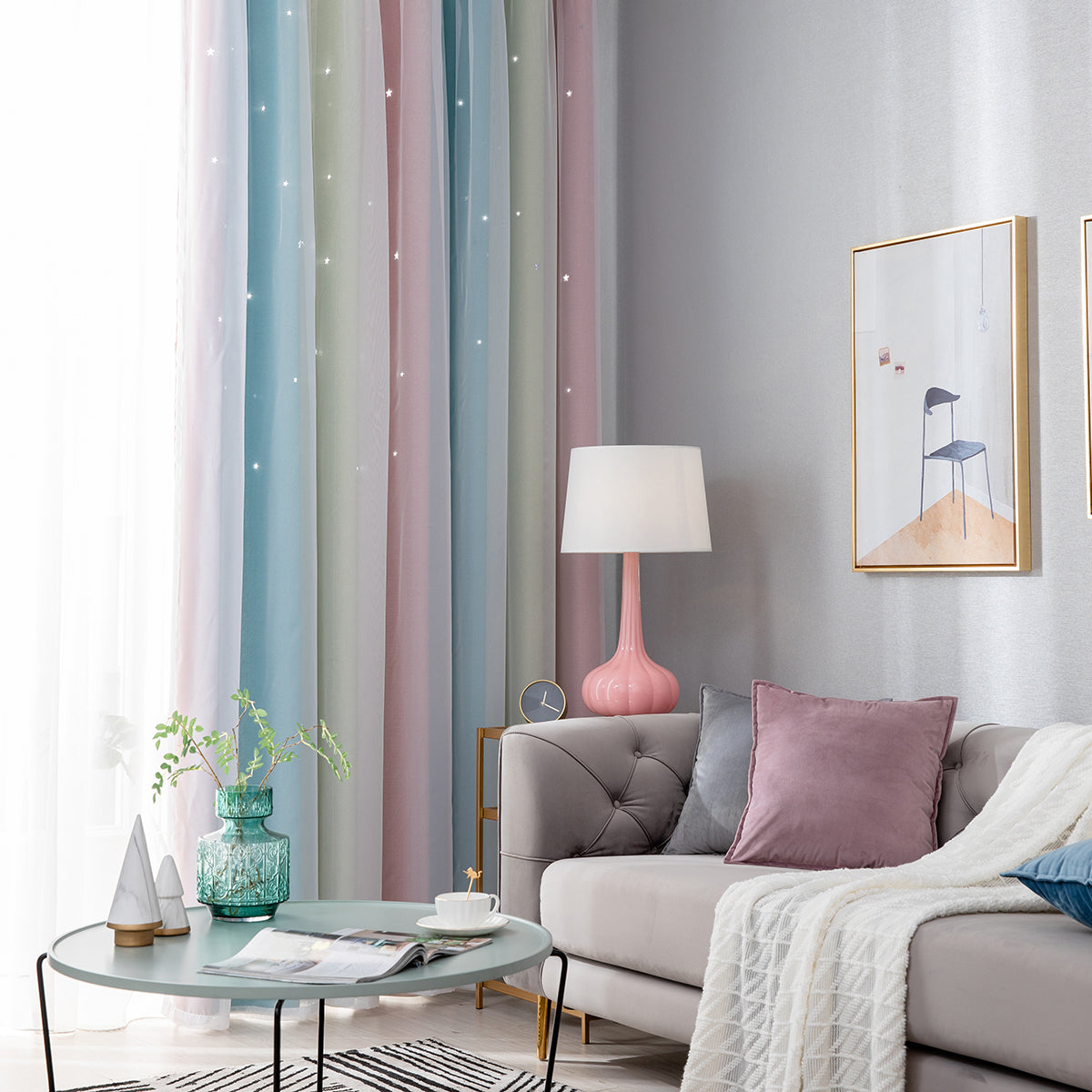 Rideaux double épaisseur ombrés étoiles, 1 panneau, rose, 134 x 160 cm/134 x 210 cm/134 x 240 cm/134 x 269 cm