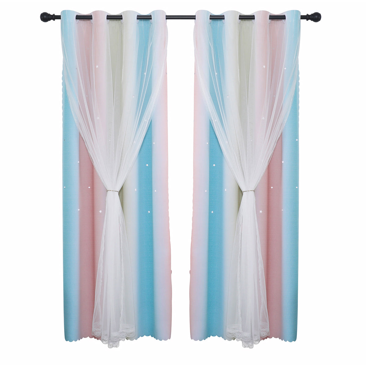Rideaux occultants Princess à double épaisseur, 1 panneau, bleu, 130x160cm/130x215cm/130x243cm