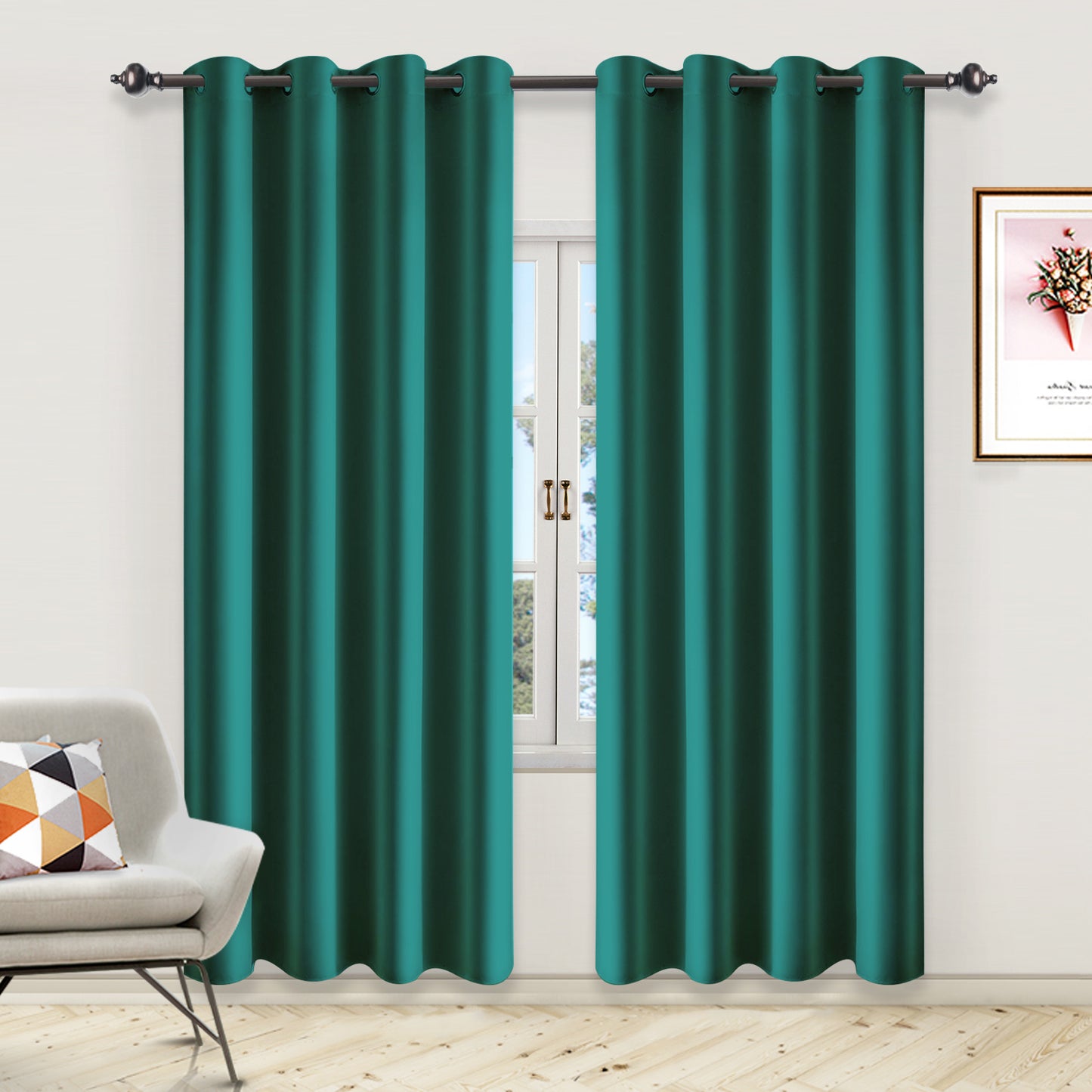 Silk Satin Curtains, 1 Panel, Green, 132*160cm/132*183cm/132*213cm