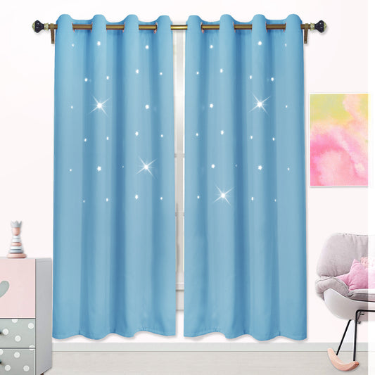 Stars Blackout Curtains, 1 Panel, Blue, 132x160cm/132x183cm/132x213cm