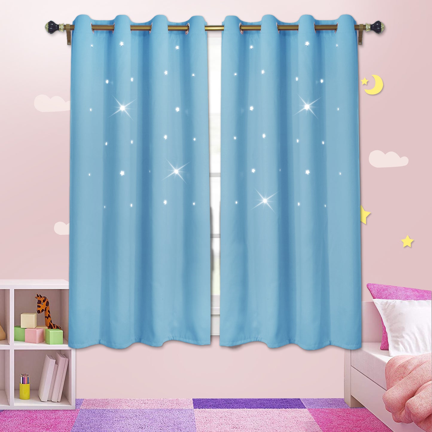 Stars Blackout Curtains, 1 Panel, Blue, 132x160cm/132x183cm/132x213cm