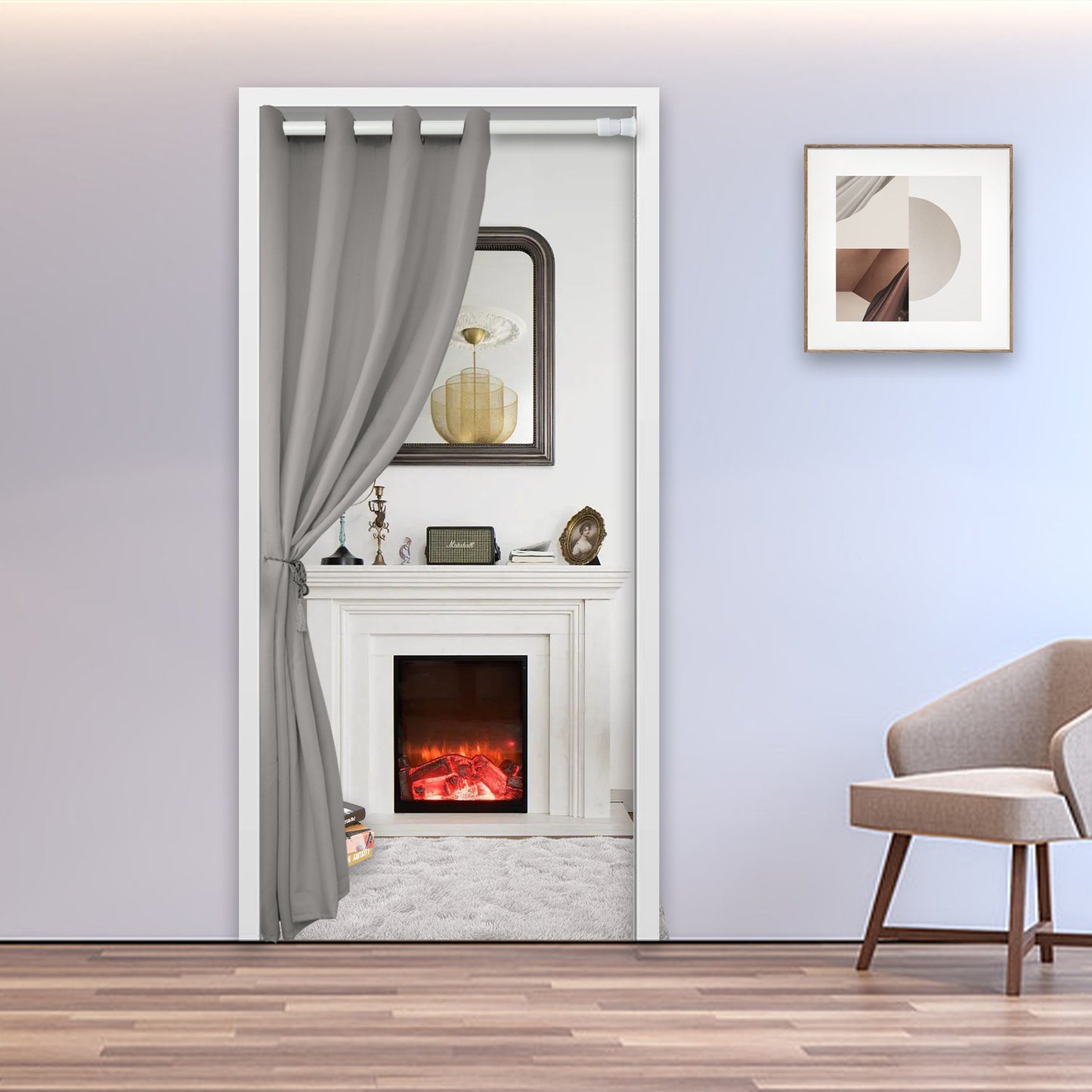 Rideaux de porte en coton, 1 panneau, gris, 132x203cm/132x244cm