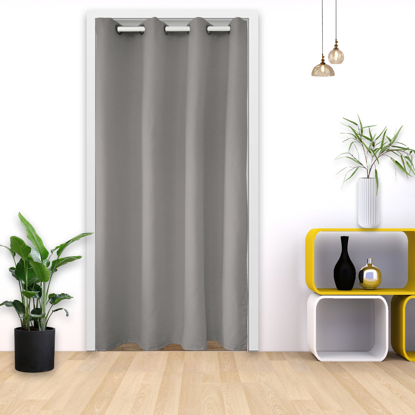 Rideaux de porte en coton, 1 panneau, gris, 132x203cm/132x244cm