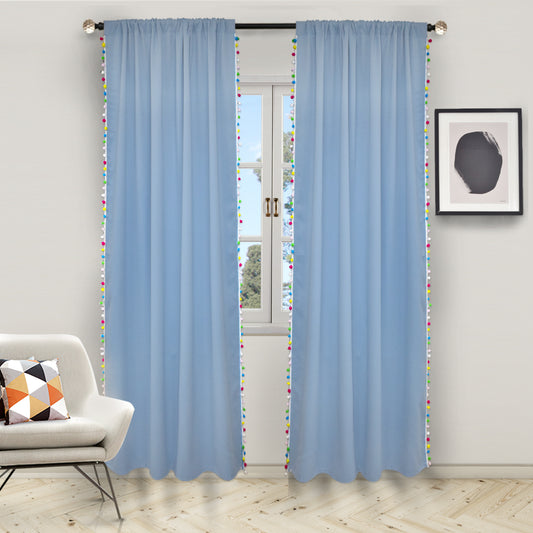 Verdunkelungsvorhänge mit Pom Pom, 1 Panel, Blau, 132*160cm/132*213cm/132*243cm