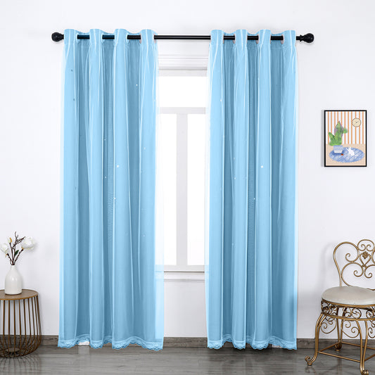 Double-Layer Blackout Curtains, 1 Panel, Blue, 130x160cm/130x215cm/130x243cm