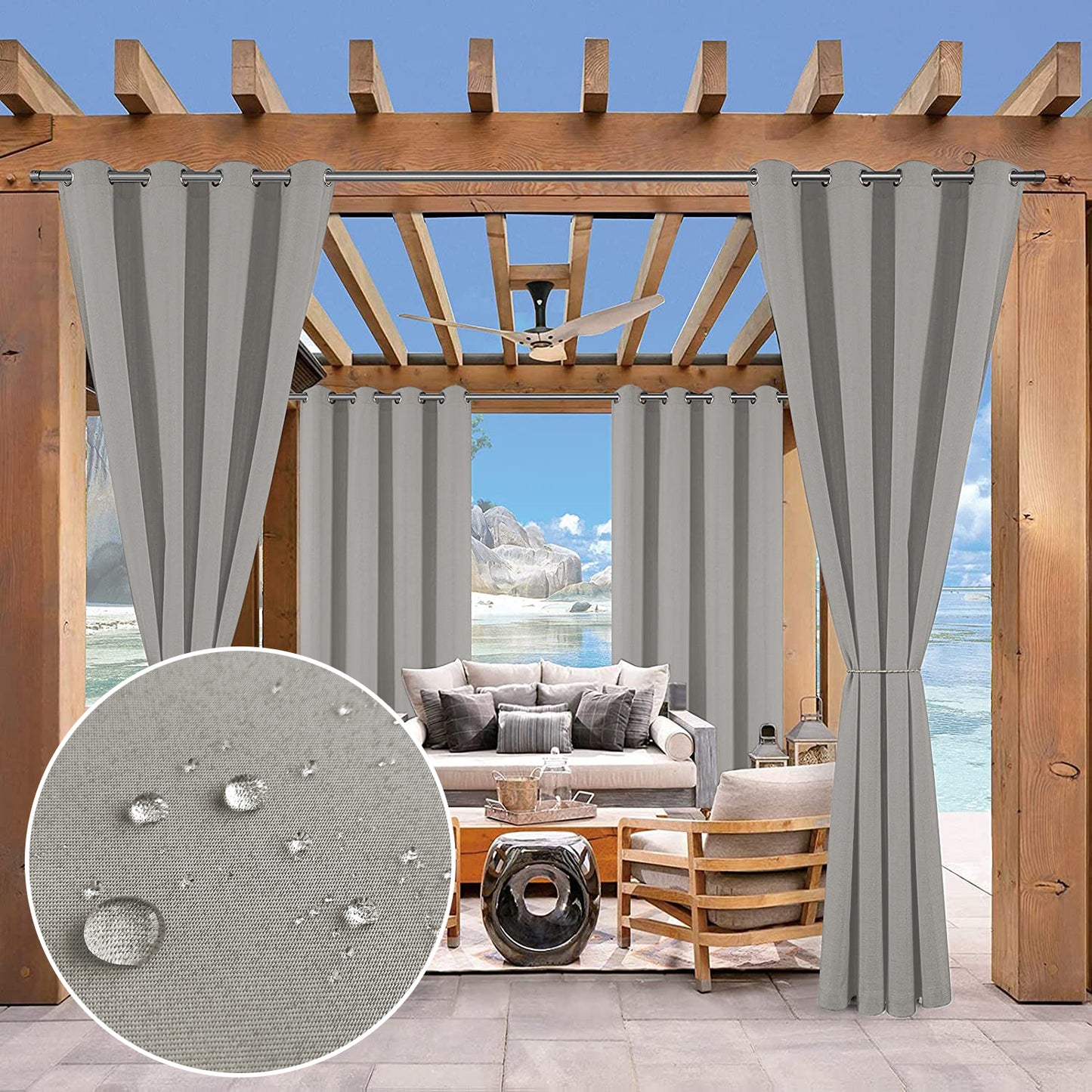 Rideau imperméable pour patio extérieur
