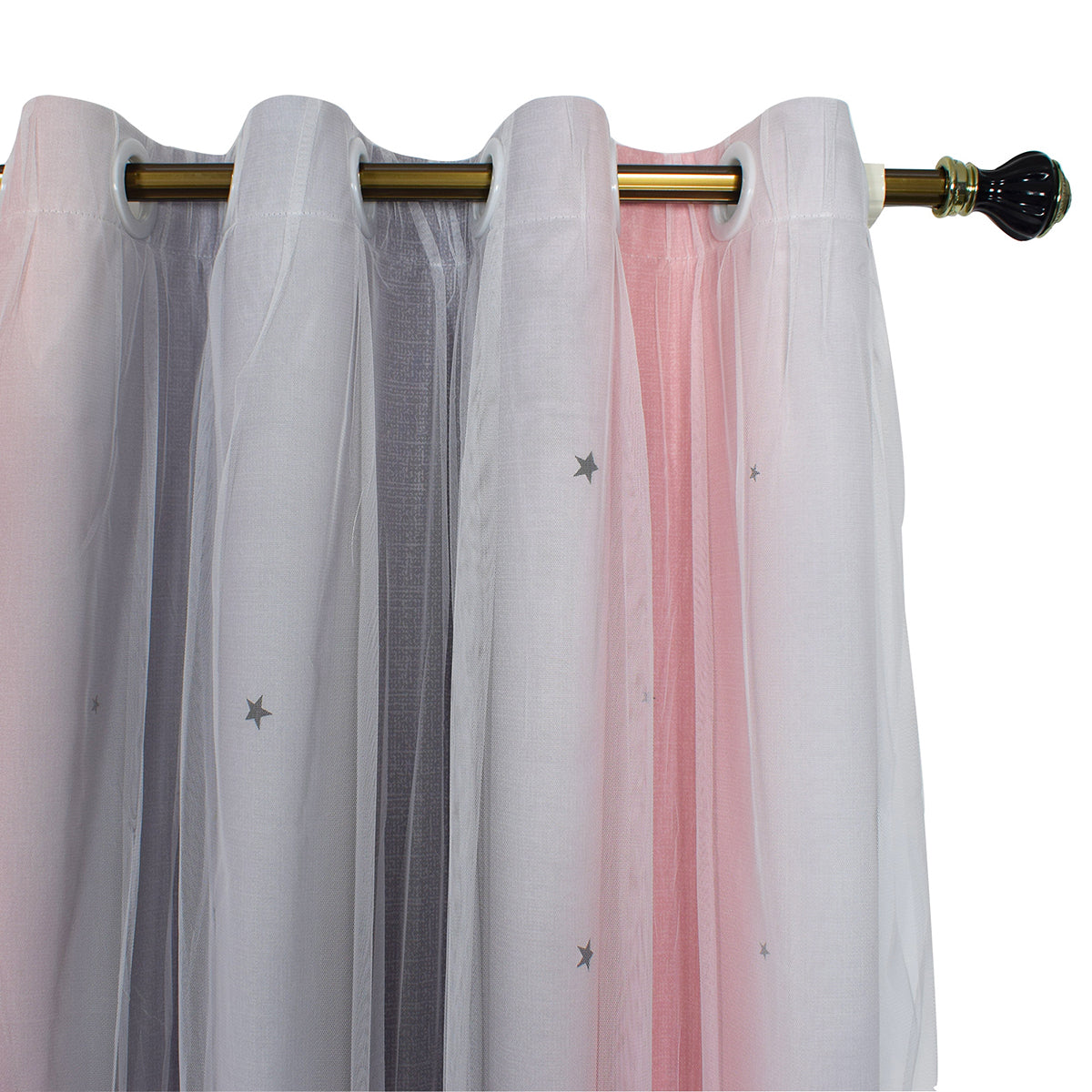 Double-Layer Princess Blackout Curtains, 1 Panel, Pink, 130x160cm/130x215cm/130x243cm