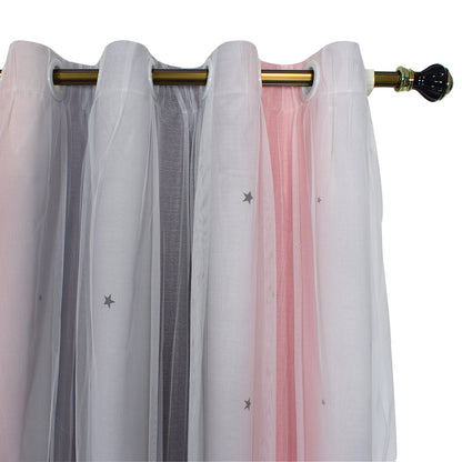 Double-Layer Princess Blackout Curtains, 1 Panel, Pink, 130x160cm/130x215cm/130x243cm
