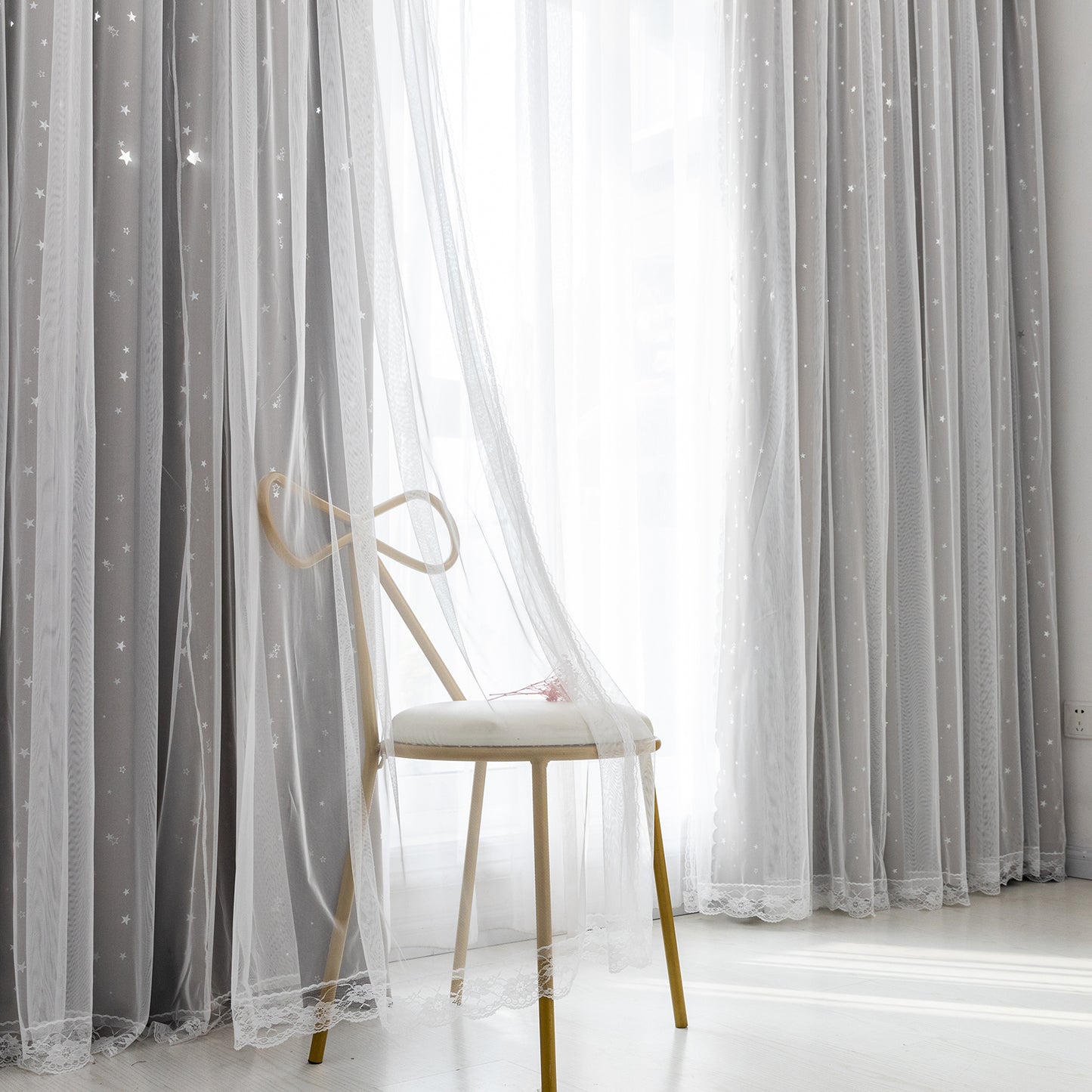 Double-Layer Curtains, 1 Panel, Gray, 132x160cm/132x213cm/132x243cm