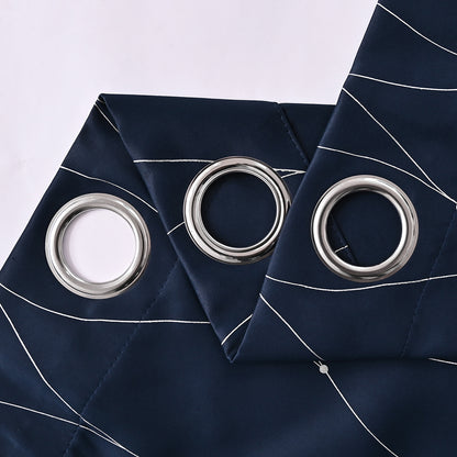 Silver Stamping Blackout Curtains, 1 Panel, Navy Blue, 132*160cm/132*213cm