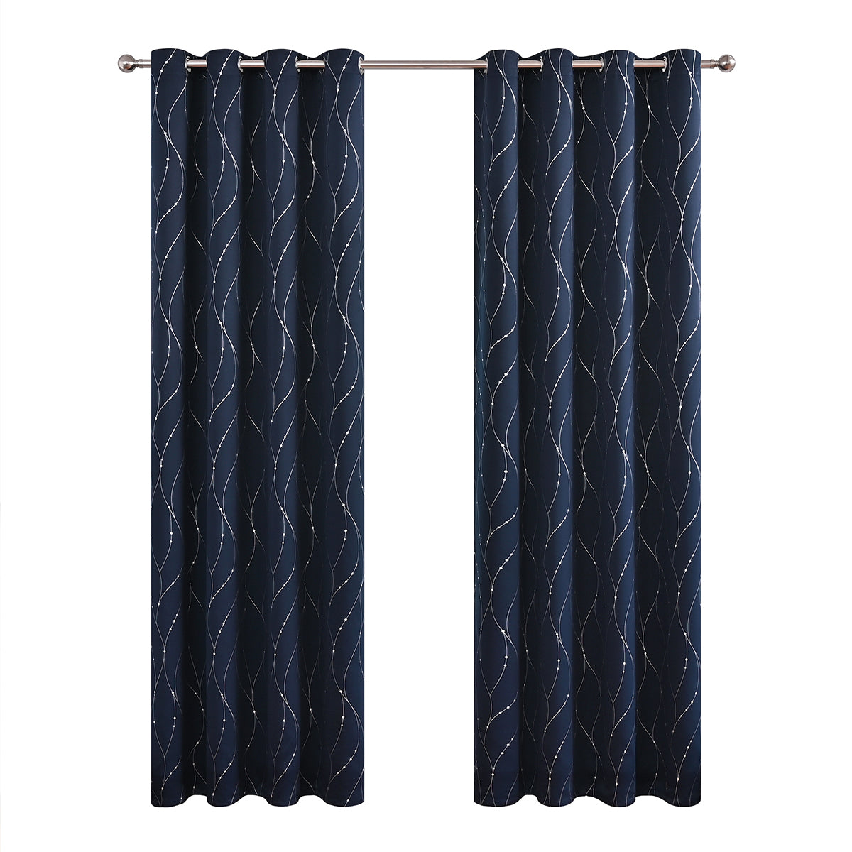 Silver Stamping Blackout Curtains, 1 Panel, Navy Blue, 132*160cm/132*213cm