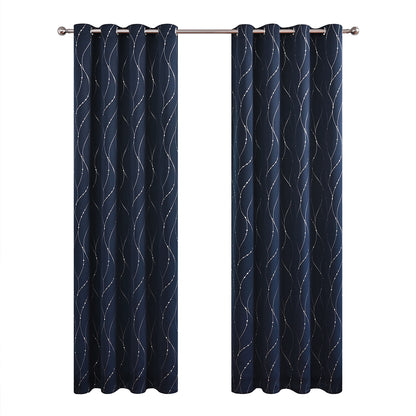Silver Stamping Blackout Curtains, 1 Panel, Navy Blue, 132*160cm/132*213cm