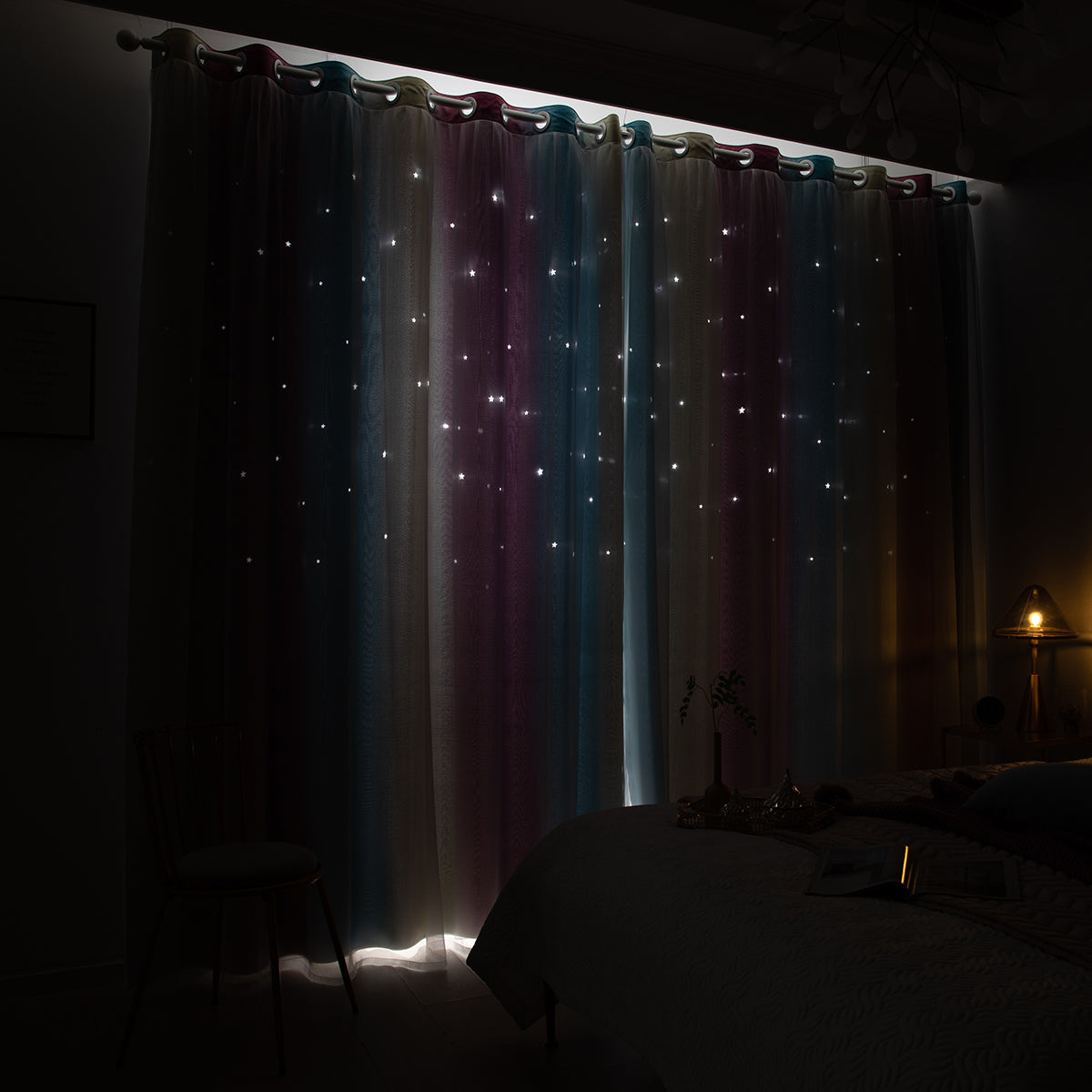 Rideaux double épaisseur ombrés étoiles, 1 panneau, violet, 134 x 160 cm/134 x 210 cm/134 x 240 cm/134 x 269 cm