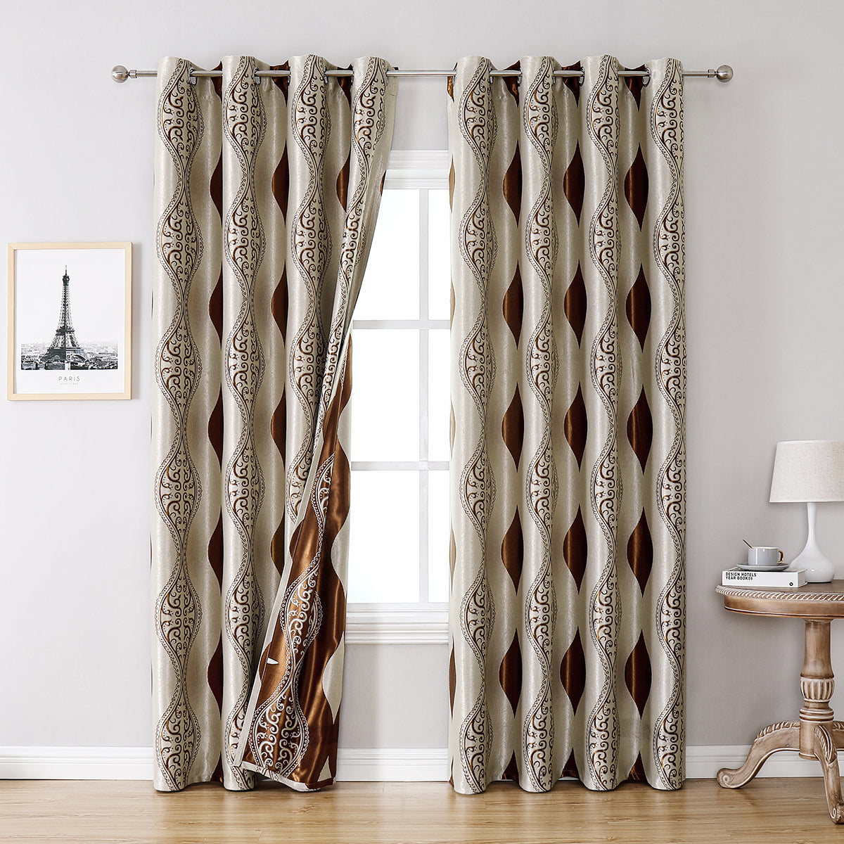 Rideaux géométriques, 1 panneau, marron, 100*130cm/100*250cm/140*260cm
