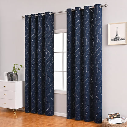 Silver Stamping Blackout Curtains, 1 Panel, Navy Blue, 132*160cm/132*213cm
