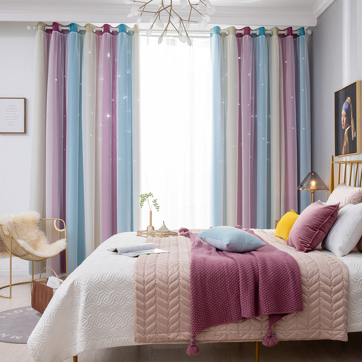 Rideaux double épaisseur ombrés étoiles, 1 panneau, violet, 134 x 160 cm/134 x 210 cm/134 x 240 cm/134 x 269 cm