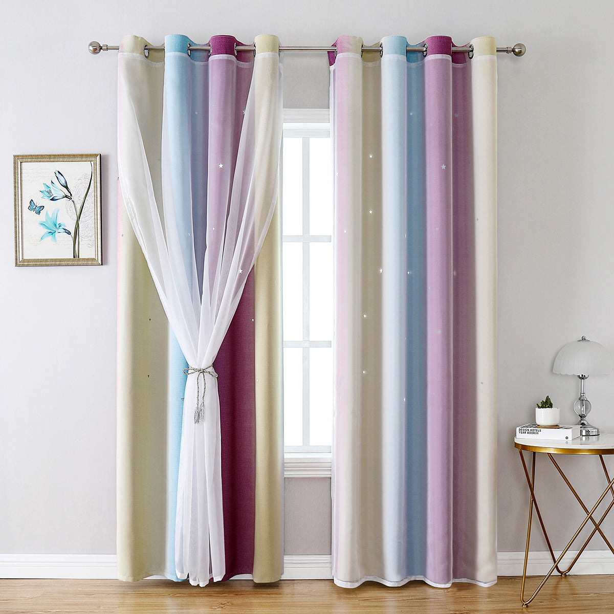 Rideaux occultants à double couche, 1 panneau, violet, 100 x 130 cm/134 x 160 cm/134 x 210 cm/134 x 240 cm