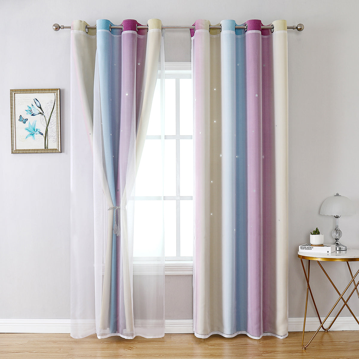 Rideaux occultants à double couche, 1 panneau, violet, 100 x 130 cm/134 x 160 cm/134 x 210 cm/134 x 240 cm