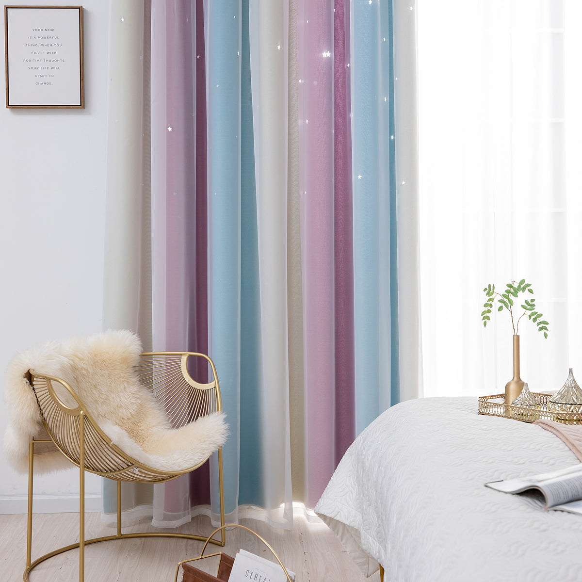 Rideaux double épaisseur ombrés étoiles, 1 panneau, violet, 134 x 160 cm/134 x 210 cm/134 x 240 cm/134 x 269 cm