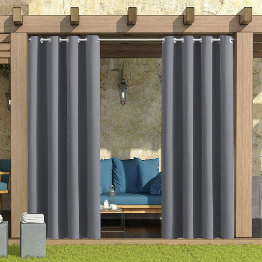 Home Patio 100% Blackout Outdoor Curtains, 1 Panel, Dark Gray, 132x213cm/132x243cm/132x274cm