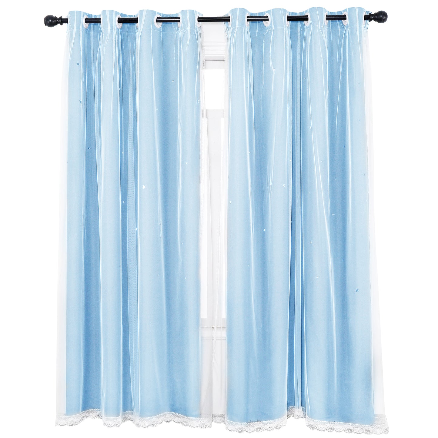 Verdunkelungsvorhang mit Tüll Overlay und Ausgestanzten Sternen – Einzelne Gardinenbahn