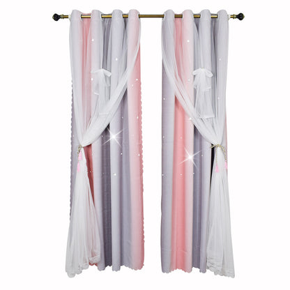 Double-Layer Princess Blackout Curtains, 1 Panel, Pink, 130x160cm/130x215cm/130x243cm