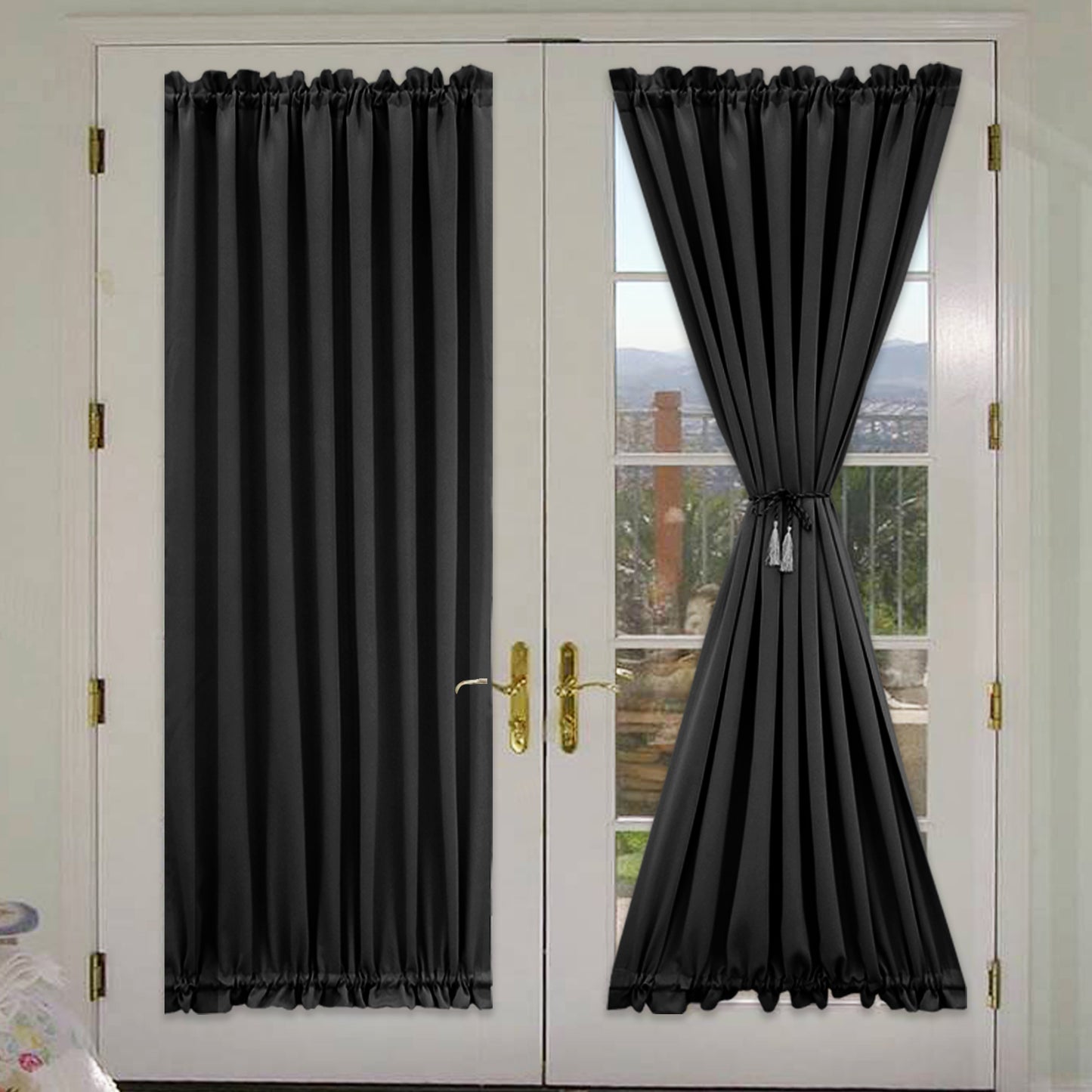 Rideaux de porte occultants, 1 panneau, noir, 61 x 102 cm/61 x 183 cm/132 x 102 cm/132 x 183 cm