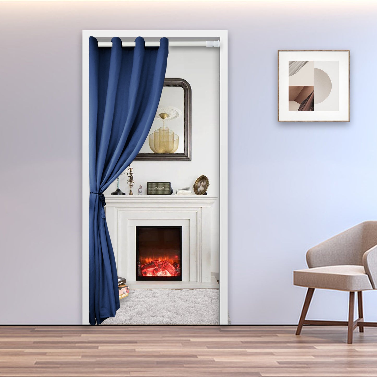 Rideaux de porte en coton, 1 panneau, bleu marine, 132 x 203 cm/132 x 244 cm