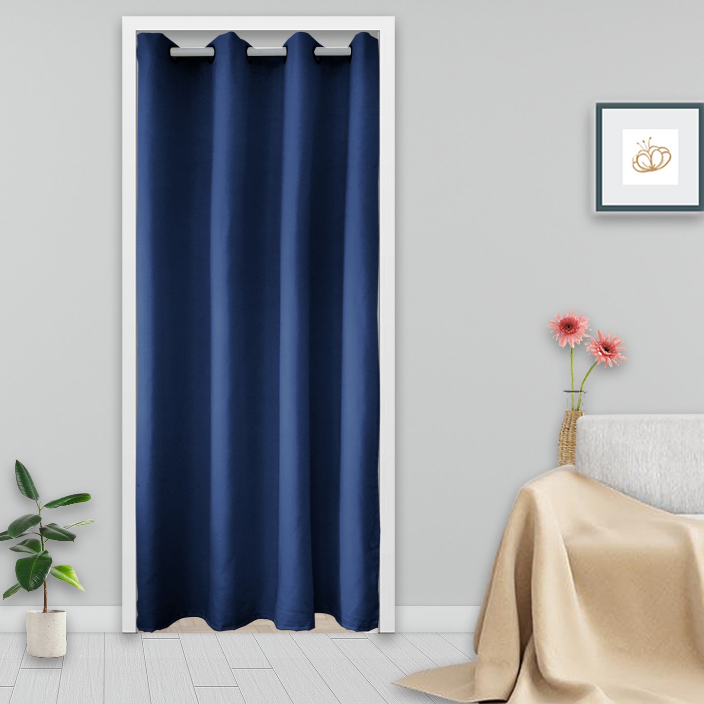 Rideaux de porte en coton, 1 panneau, bleu marine, 132 x 203 cm/132 x 244 cm
