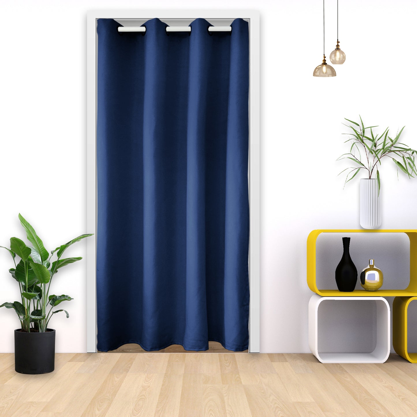 Rideaux de porte en coton, 1 panneau, bleu marine, 132 x 203 cm/132 x 244 cm