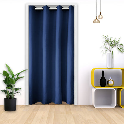 Rideaux de porte en coton, 1 panneau, bleu marine, 132 x 203 cm/132 x 244 cm