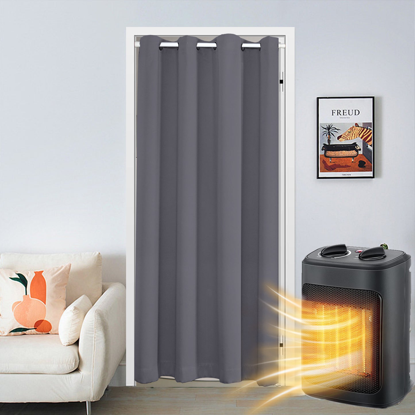 Blackout Door Curtains, 1 Panel, Gray, 132x203cm/132x244cm