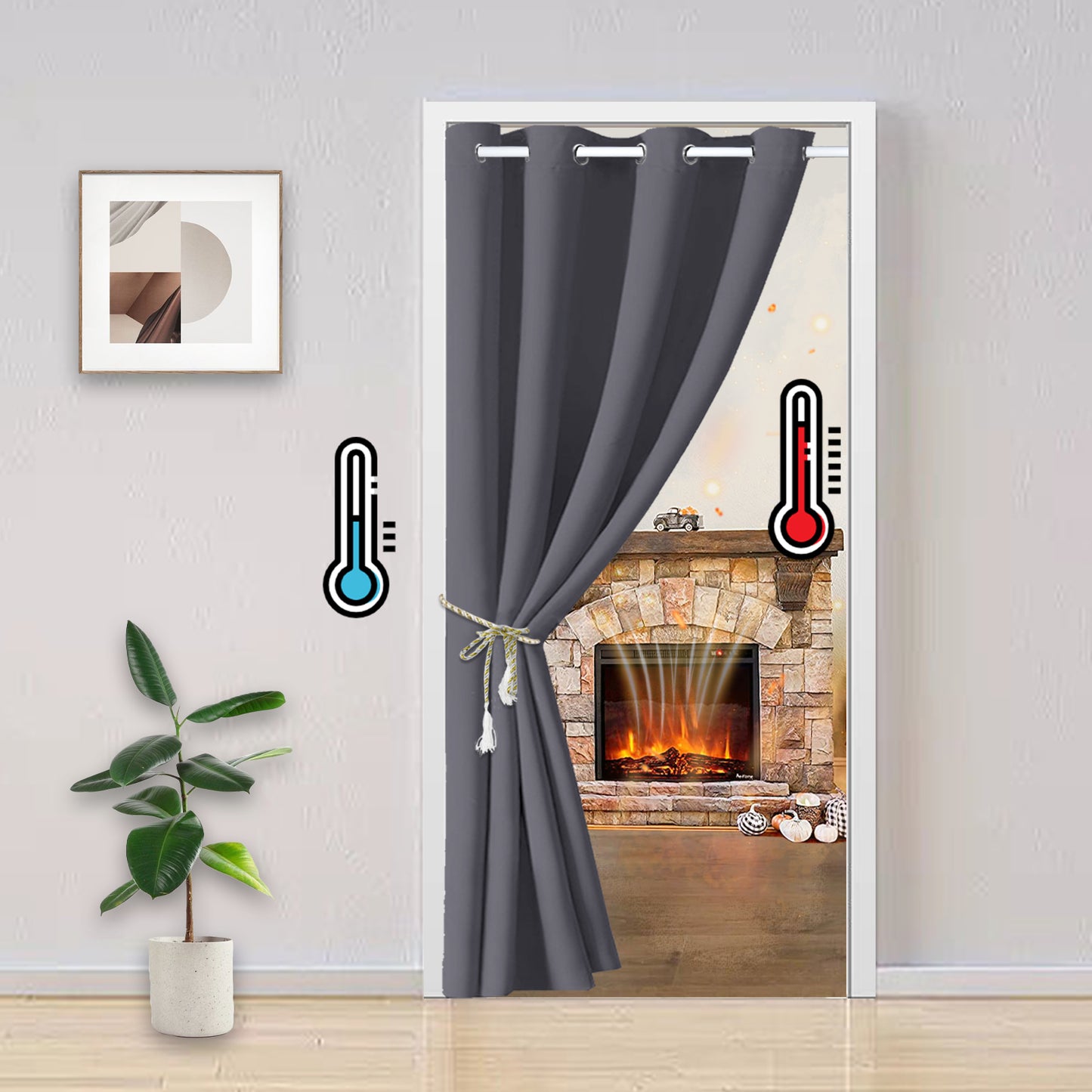 Blackout Door Curtains, 1 Panel, Gray, 132x203cm/132x244cm