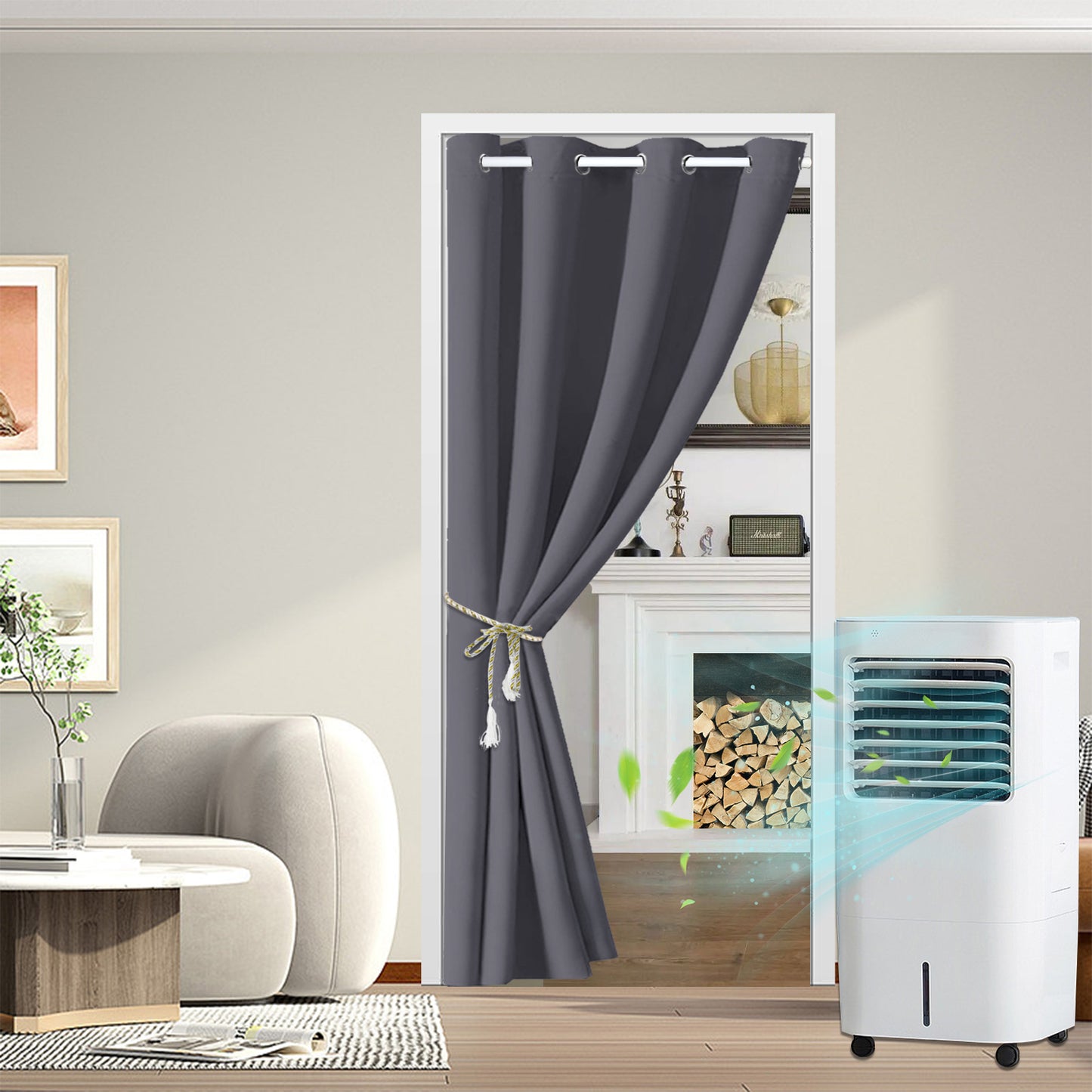 Blackout Door Curtains, 1 Panel, Gray, 132x203cm/132x244cm