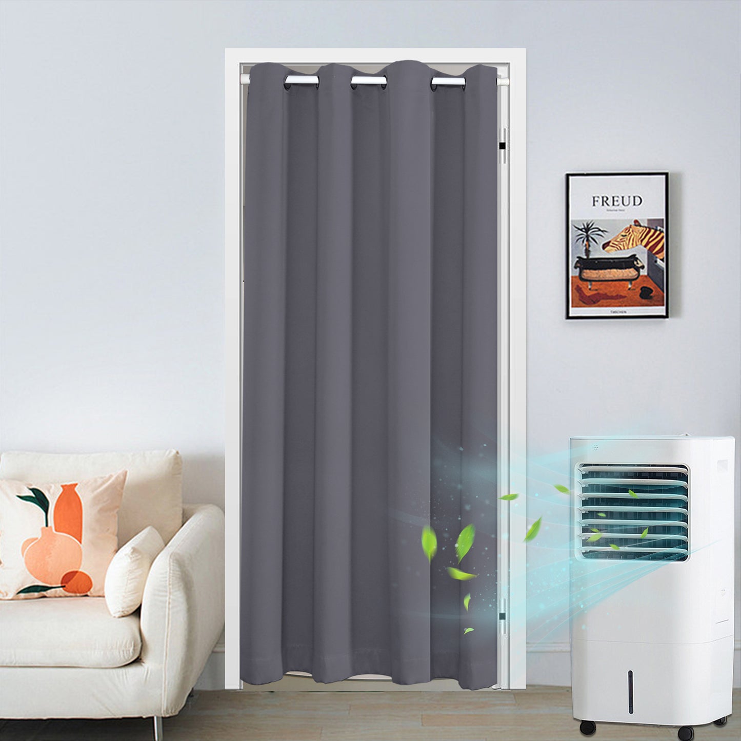 Blackout Door Curtains, 1 Panel, Gray, 132x203cm/132x244cm