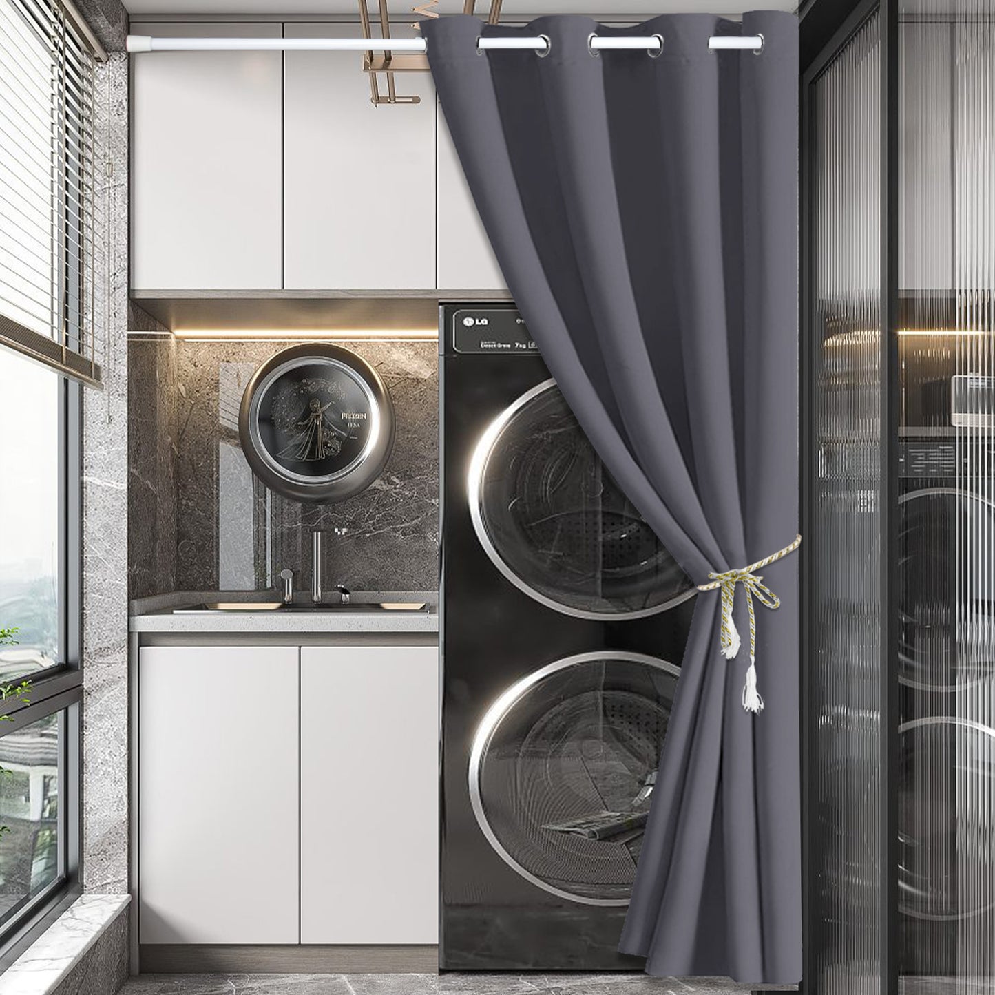 Blackout Door Curtains, 1 Panel, Gray, 132x203cm/132x244cm