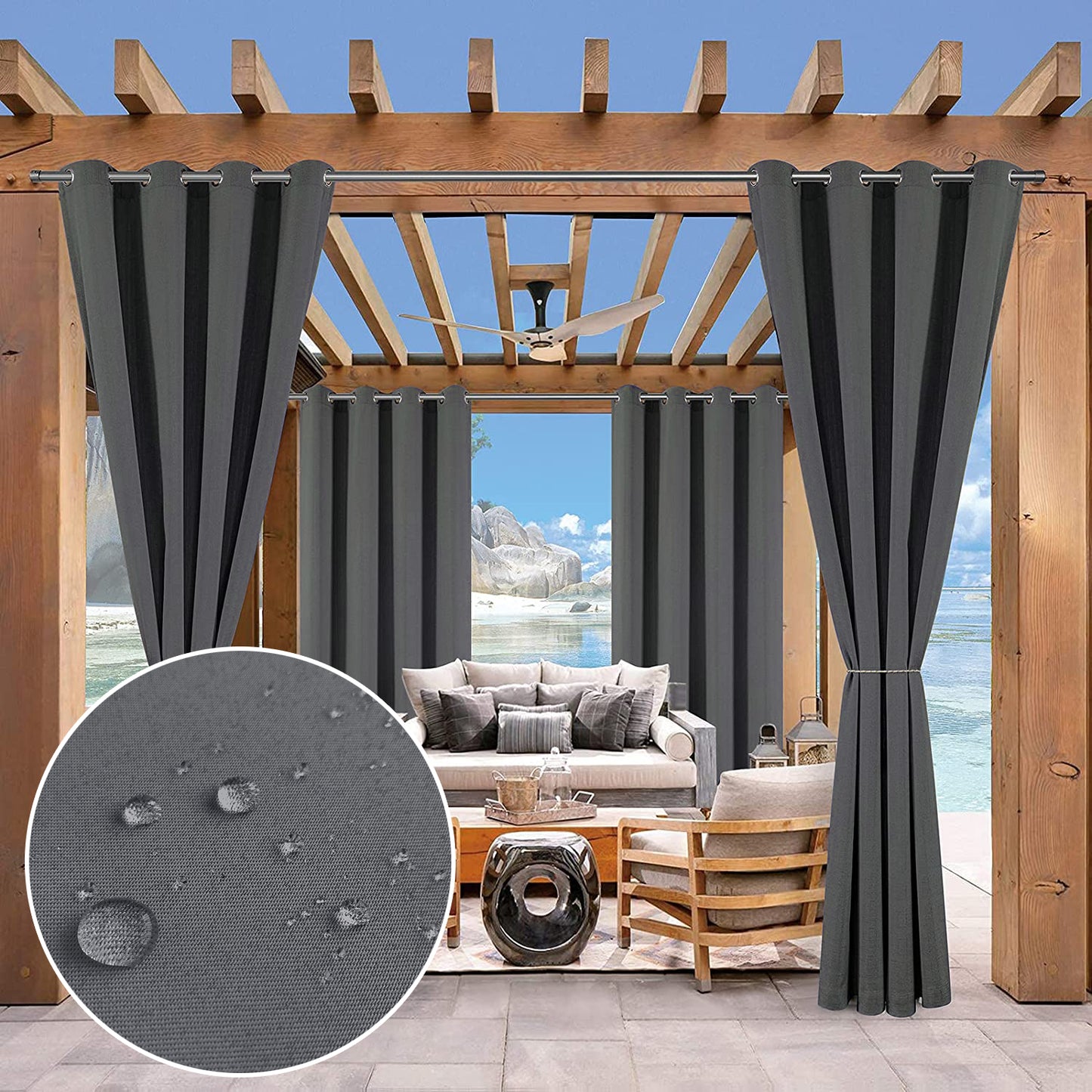 Rideau imperméable pour patio extérieur