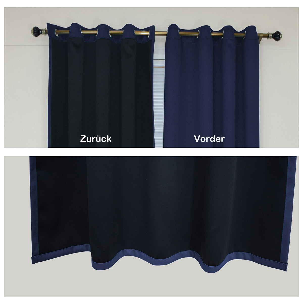 Rideaux 100 % occultants, 1 panneau, bleu marine, 132 cm x 160 cm/132 cm x 213 cm