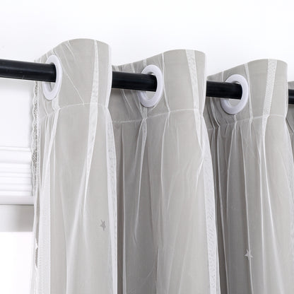 Verdunkelungsvorhang mit Tüll Overlay und Ausgestanzten Sternen – Einzelne Gardinenbahn