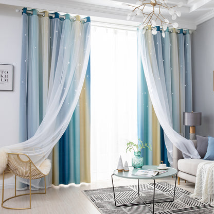 Rideaux double épaisseur ombrés étoiles, 1 panneau, bleu, 134 x 160 cm/134 x 210 cm/134 x 240 cm/134 x 269 cm